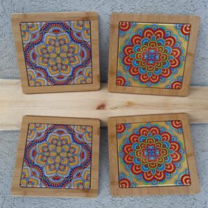 Decorative Wooden Trivets for Hot Dishes Pots and Pans Tea Pot Holders Nonslip Heat Resistant Kitchen Counter Accessories for Table Countertops (Style 2)