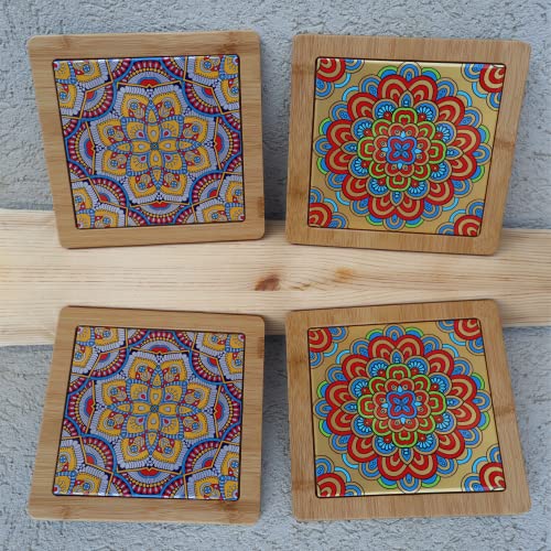 Decorative Wooden Trivets for Hot Dishes Pots and Pans Tea Pot Holders Nonslip Heat Resistant Kitchen Counter Accessories for Table Countertops (Style 2)