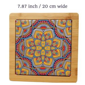 Decorative Wooden Trivets for Hot Dishes Pots and Pans Tea Pot Holders Nonslip Heat Resistant Kitchen Counter Accessories for Table Countertops (Style 2)