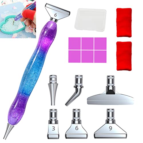 16pcs Silver Metal Tips Diamond Painting Pen Kits, 6pcs Stainless Steel Tips, 6 Glue Clays, 2 Finger Sleeves , 5D Diamond Painting Accessories Tools for DIY Craft, Comfort Grip and Faster Drilling