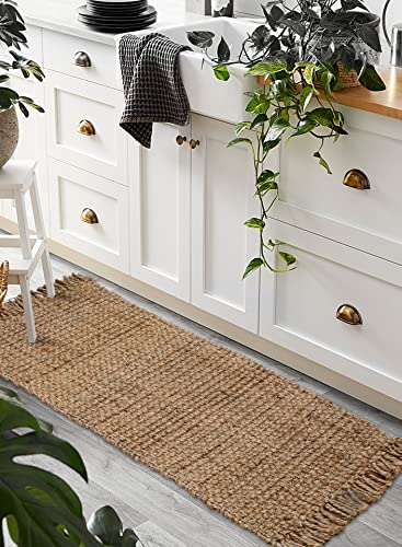 THE BEER VALLEY Hand Woven Jute Rug, 2'x3' - Natural, Reversible Farmhouse Accent Rugs for Living Room, Kitchen, Bedroom - 24x36 Inches