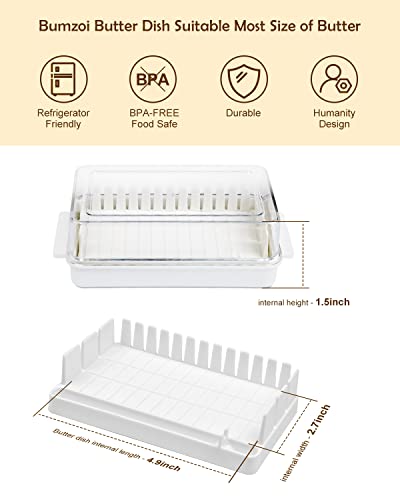 Butter Dish with Lid for Countertop, Bumzoi Butter Dish with Humanized Design, Butter Keeper for Refrigerator, Butter Dishes with Handle Storage Perfect for West/ East Coast Butter