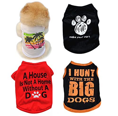 SVVOOD 4PCS Dog Clothes Small Dogs Boy Girl Pet Puppy Tshirts Chihuahua Yorkies Clothes Boy Summer Vest Pet Outfits Dog Cats Shirt Apparel Accessories Small Dogs (Large（8-12lb)