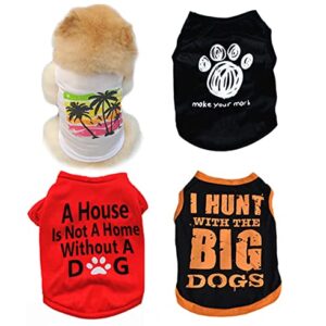 SVVOOD 4PCS Dog Clothes Small Dogs Boy Girl Pet Puppy Tshirts Chihuahua Yorkies Clothes Boy Summer Vest Pet Outfits Dog Cats Shirt Apparel Accessories Small Dogs (Large（8-12lb)