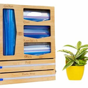 Bamboo Ziplock Bag Organizer, Kitchen Food Storage organizer, Baggie organizer for Kitchen Plastic Bag Storage, Foil, Plastic Wrap, Gallon, Quart, Sandwich, Snack