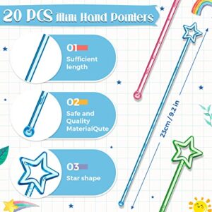 20 Pcs Teacher Pointers for Classroom Mini Hand Reading Pointers Star Metallic Princess Fairy Wands Plastic Finger Pointer Stick Kindergarten Learning Pointing Hand Stick for Kids Girls Students