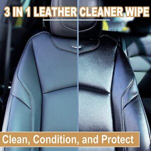 Air Jungles 3in1 Leather Cleaner Wipes 70 Count (Pack of 1), Extra Large 8" x 10" Size Leather Clean Condition Protect Wipes for Vinyl and Leather Apparel Furniture Auto Car Interior Shoes Boots Bags