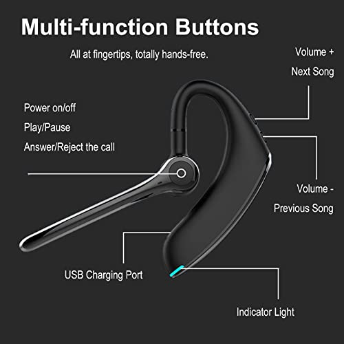 Trucker Bluetooth Headset for Cell Phones with Dual Microphones Wireless Earbuds with Earhooks Single Ear Hands Free Headset 16Hrs Talktime ENC Noise Cancelling Headphones for Office Business Driving