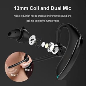 Trucker Bluetooth Headset for Cell Phones with Dual Microphones Wireless Earbuds with Earhooks Single Ear Hands Free Headset 16Hrs Talktime ENC Noise Cancelling Headphones for Office Business Driving