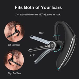 Trucker Bluetooth Headset for Cell Phones with Dual Microphones Wireless Earbuds with Earhooks Single Ear Hands Free Headset 16Hrs Talktime ENC Noise Cancelling Headphones for Office Business Driving