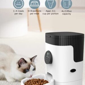 SHANDII Automatic Cat Feeder, 4L Programmable Pet Food Dispenser with Timer and Portion Control, 1-4 Meals per Day, Button-Lock Lid with Desiccant Bag, 10s Voice Recorder, BF40