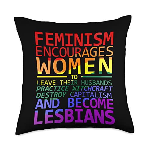 Funny Feminist Memes Feminism Encourages Women to Become Lesbians Meme Throw Pillow, 18x18, Multicolor