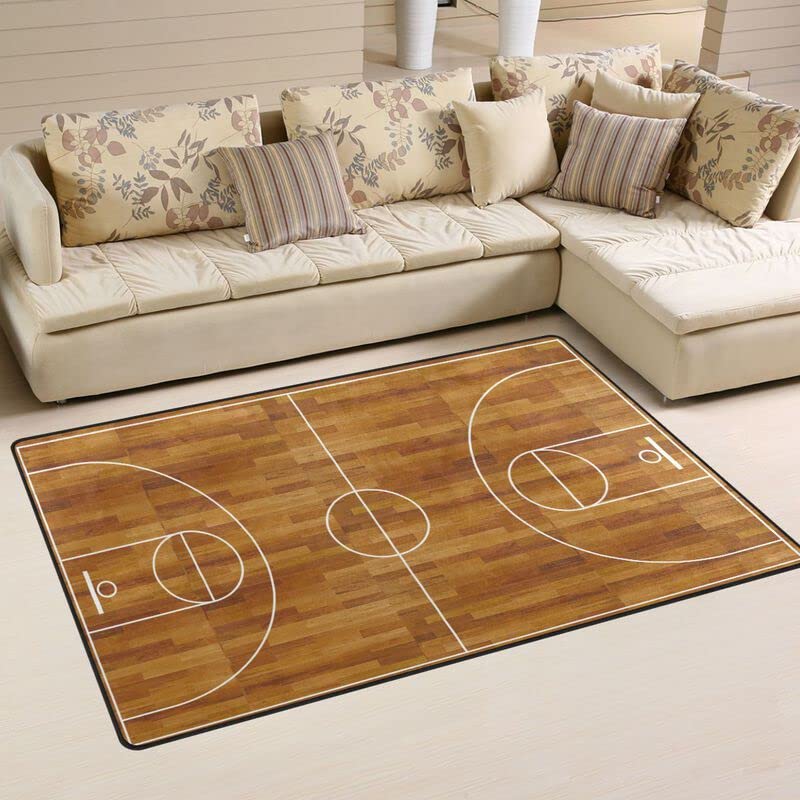 Vnurnrn Sletend Basketball Court Area Rug 3' x 5' Non Slip Area Rug for Kitchen Floor Hallway Bathroom Living Room Bedroom Home Decorative