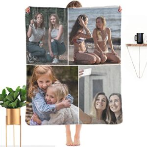 SHIYEL Custom Blanket with Photo, Customizable Picture Memories Blankets Gift for Family Lover Friends Sister MOM DAD, Personalized Gathering Birthday Wedding Souvenir 4 Collage 43 x 56 inches