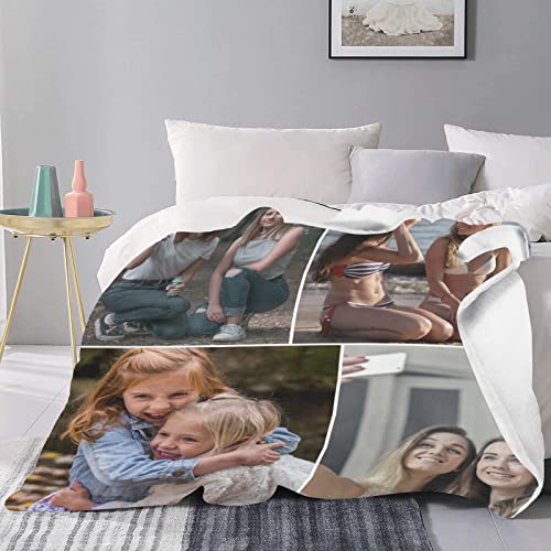 SHIYEL Custom Blanket with Photo, Customizable Picture Memories Blankets Gift for Family Lover Friends Sister MOM DAD, Personalized Gathering Birthday Wedding Souvenir 4 Collage 43 x 56 inches