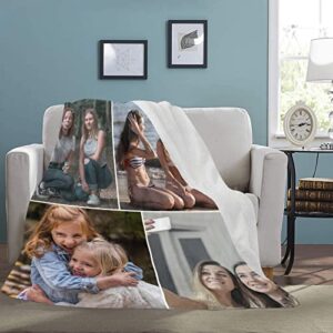 SHIYEL Custom Blanket with Photo, Customizable Picture Memories Blankets Gift for Family Lover Friends Sister MOM DAD, Personalized Gathering Birthday Wedding Souvenir 4 Collage 43 x 56 inches