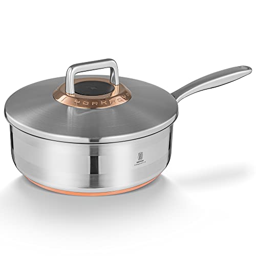 RD ROYDX Stainless Steel Deep Saute Pan With lid Copper Core 10 Inch Tri-ply Impact-bonded Base Technology Frying Pans for Cooking