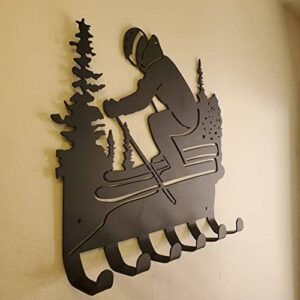 Ski Metal Wall Decor,Skier Rack Snowsports Key Holder Hooks Organizer Rack Wall Mounted Decor for Coats,Bags,Umbrellas-Mountain Bike Gear Rack Metal Wall Hook Decor Gift for Ski Lovers Snowmobile car