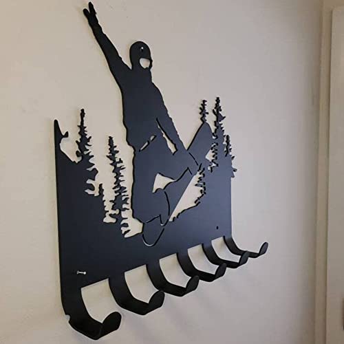 Ski Metal Wall Decor,Skier Rack Snowsports Key Holder Hooks Organizer Rack Wall Mounted Decor for Coats,Bags,Umbrellas-Mountain Bike Gear Rack Metal Wall Hook Decor Gift for Ski Lovers Snowmobile car