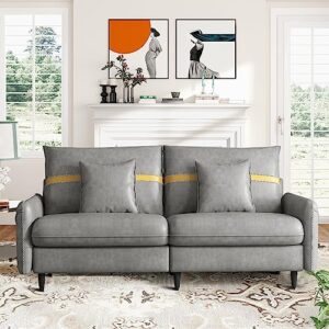 gefayluo 72.8 inch sofa couch mid-century 3-seat tufted love seat for living room bedroom office apartment dorm studio and small space 2 pillows included (silvery gray)
