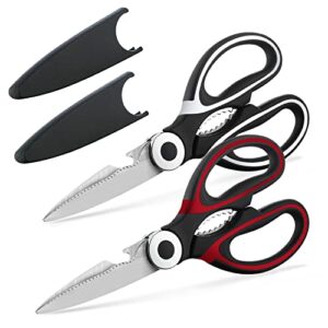 kyraton kitchen scissors heavy duty 2 pieces, stainless steel sharp cooking shears with cover, multipurpose cooking scissors for meat chicken bone veg poultry fish. dishwasher safe food scissors