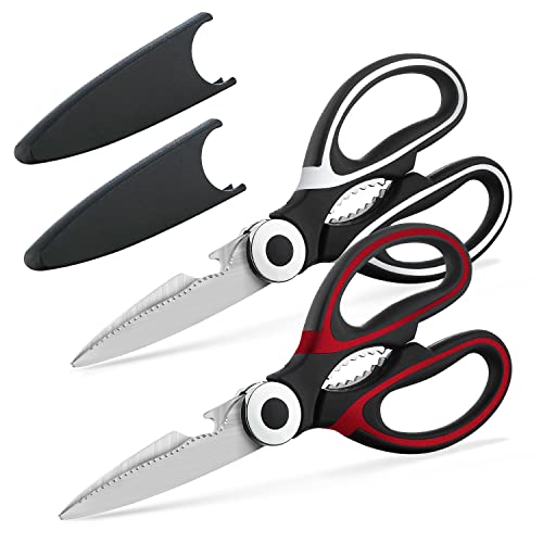 Kyraton Kitchen Scissors Heavy Duty 2 Pieces, Stainless Steel Sharp Cooking Shears with Cover, Multipurpose Cooking Scissors For Meat Chicken Bone Veg Poultry Fish. Dishwasher Safe Food Scissors