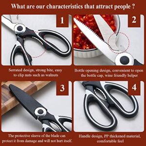 Kyraton Kitchen Scissors Heavy Duty 2 Pieces, Stainless Steel Sharp Cooking Shears with Cover, Multipurpose Cooking Scissors For Meat Chicken Bone Veg Poultry Fish. Dishwasher Safe Food Scissors