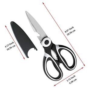 Kyraton Kitchen Scissors Heavy Duty 2 Pieces, Stainless Steel Sharp Cooking Shears with Cover, Multipurpose Cooking Scissors For Meat Chicken Bone Veg Poultry Fish. Dishwasher Safe Food Scissors