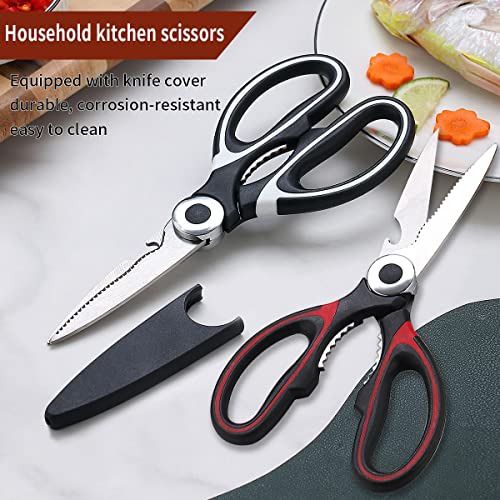 Kyraton Kitchen Scissors Heavy Duty 2 Pieces, Stainless Steel Sharp Cooking Shears with Cover, Multipurpose Cooking Scissors For Meat Chicken Bone Veg Poultry Fish. Dishwasher Safe Food Scissors