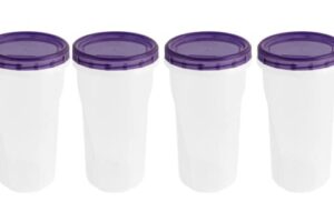 [48 oz - purple - 4 pk] large deli food storage screw and seal containers 48 oz stackable reusable mirowave dishwasher safe quality plastic twist cap canisters 4 pack