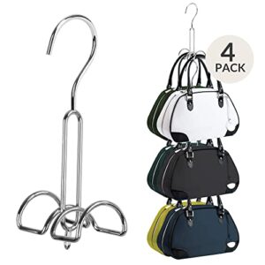 zedodier purse hanger, purses bags holder for closet 4 pack stackable purse storage hook closet organizer metal space saving hanger, silver