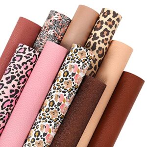 meneng leopard faux leather sheets: 10pcs 8x12 inch mixed brown and pink solid color animal pattern glitter leatherette assorted a4 bundle for bows earrings diy crafts