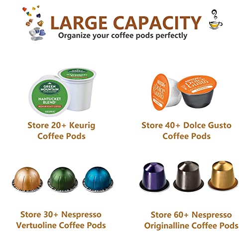 Coffee Pod Holder with Bamboo Lid, Clear K Cup Holder Kcup Vertuo Organizer 80-Ounce, Coffee Filter Holder, Keurig Pods Holder for Counter,Coffee Creamer Container Compatible with Nespresso Capsule