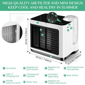 Portable Air Cooler Fan, Rechargeable Personal Mini Air Conditioner with 3 Wind Speeds,Evaporative Portable Desk Cooler Fan for Bedroom, Office, Dorm, Car, Camping Tent