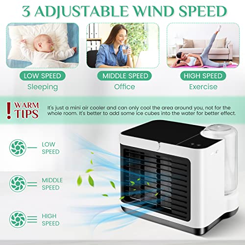 Portable Air Cooler Fan, Rechargeable Personal Mini Air Conditioner with 3 Wind Speeds,Evaporative Portable Desk Cooler Fan for Bedroom, Office, Dorm, Car, Camping Tent