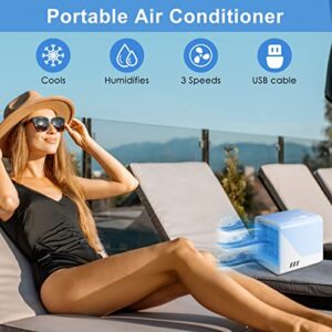 Llfaiww Portable Air Conditioner, Personal Mini Air Conditioner in 3 Speed, USB Air Cooler with LED Light for Office Bedroom Kitchen Nightstand Black