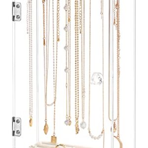 Necklace Holder, Acrylic Jewelry Organizer with 24 Hooks, Rotation Clear Necklaces Pendant Display Case Stand, Dust-proof Velvet jewelry Tray Hanging Rack Storage for Earrings Rings Necklaces