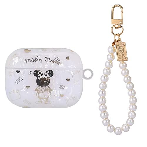 Manleno Compatible with Airpods Pro Case with Pearl Keychain Strap Cute Cartoon Design Women Girls Soft Protective Case Cover Replacement for Apple Airpods Pro 2019 (Minnie)