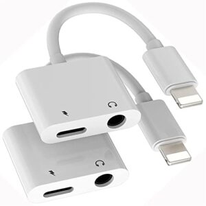 2 pack headphone adapter for iphone, [apple mfi certified] 2 in 1 lightning to 3.5mm aux audio + charger splitter compatible with iphone 14/13/12/11/xs/xr/x 8/7/se, support music control(not for call)