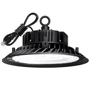 flohans ufo led high bay light 100w 14,000lm 5000k daylight 400w mh/hps non-dim, ufo led light equivalent with ul listed 5’ cable us plug for factory, warehouse, basement