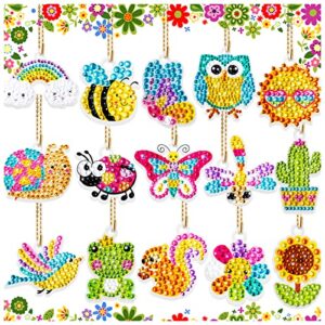 ffniu diamond art for kids, 15 pack diamond painting keychains, diy gem 5d painting arts and crafts for boys girls ages 6-8-12 (garden animals)