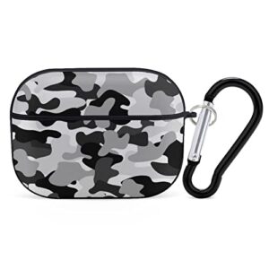 white grey black camo camouflage airpods pro case cover gifts with keychain, shock absorption soft cover airpods pro earphone protective case for men women