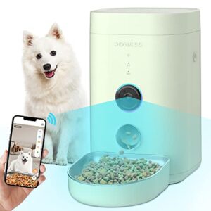 dogness automatic wifi dog/cat smart camera feeder - 6.5lbs large capacity app control food dispenser with wifi, portion control, voice recording, camera, timer programmable (4l green)