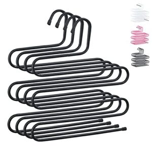 Kyraton Pants Hangers S-Shaped Non-Slip 4-Pack Trouser Hanger PP Hanger, Closet Space Saving, Hangers Closet Storage Organizer for Pants, Jeans, Scarves, Towels Hanging (Black).