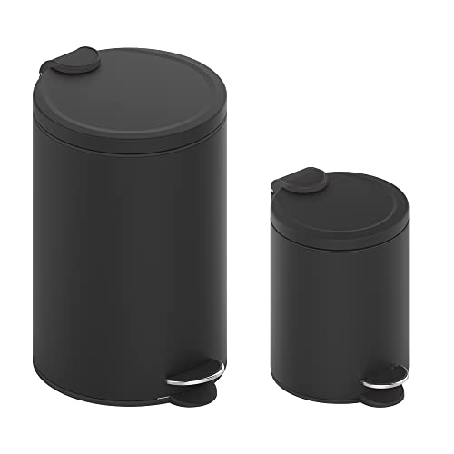 Innovaze 3.2 Gal./12-Liter and 0.8 Gal./3 Liter Stylish Round Black Metal Step-on Trash Can Set