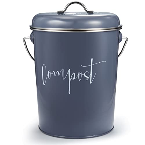 Compost Tumbler, Kitchen Compost Bin Countertop, Indoor Compost Bin Kitchen, Compost Bucket Kitchen, Compost Bins, Compost Caddy, Counter Food Composter for Kitchen, Dark Gray Charcoal Compost Keeper