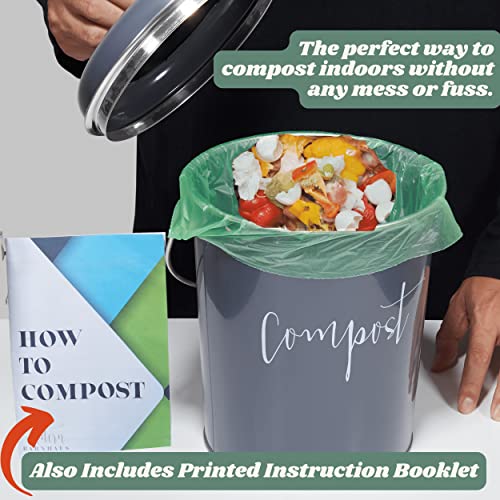 Compost Tumbler, Kitchen Compost Bin Countertop, Indoor Compost Bin Kitchen, Compost Bucket Kitchen, Compost Bins, Compost Caddy, Counter Food Composter for Kitchen, Dark Gray Charcoal Compost Keeper