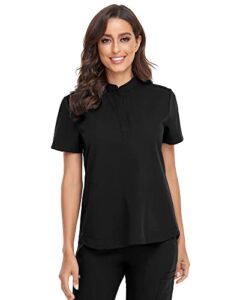 comenii scrubs top for women, 3 pockets mandarin collar medical scrubs for women, shrink resistant anti-wrinkle womens scrubs tops（black m）