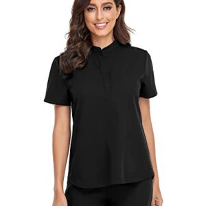 COMENII Scrubs Top for Women, 3 Pockets Mandarin Collar Medical Scrubs for Women, Shrink Resistant Anti-Wrinkle Womens Scrubs Tops（Black M）