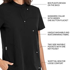 COMENII Scrubs Top for Women, 3 Pockets Mandarin Collar Medical Scrubs for Women, Shrink Resistant Anti-Wrinkle Womens Scrubs Tops（Black M）